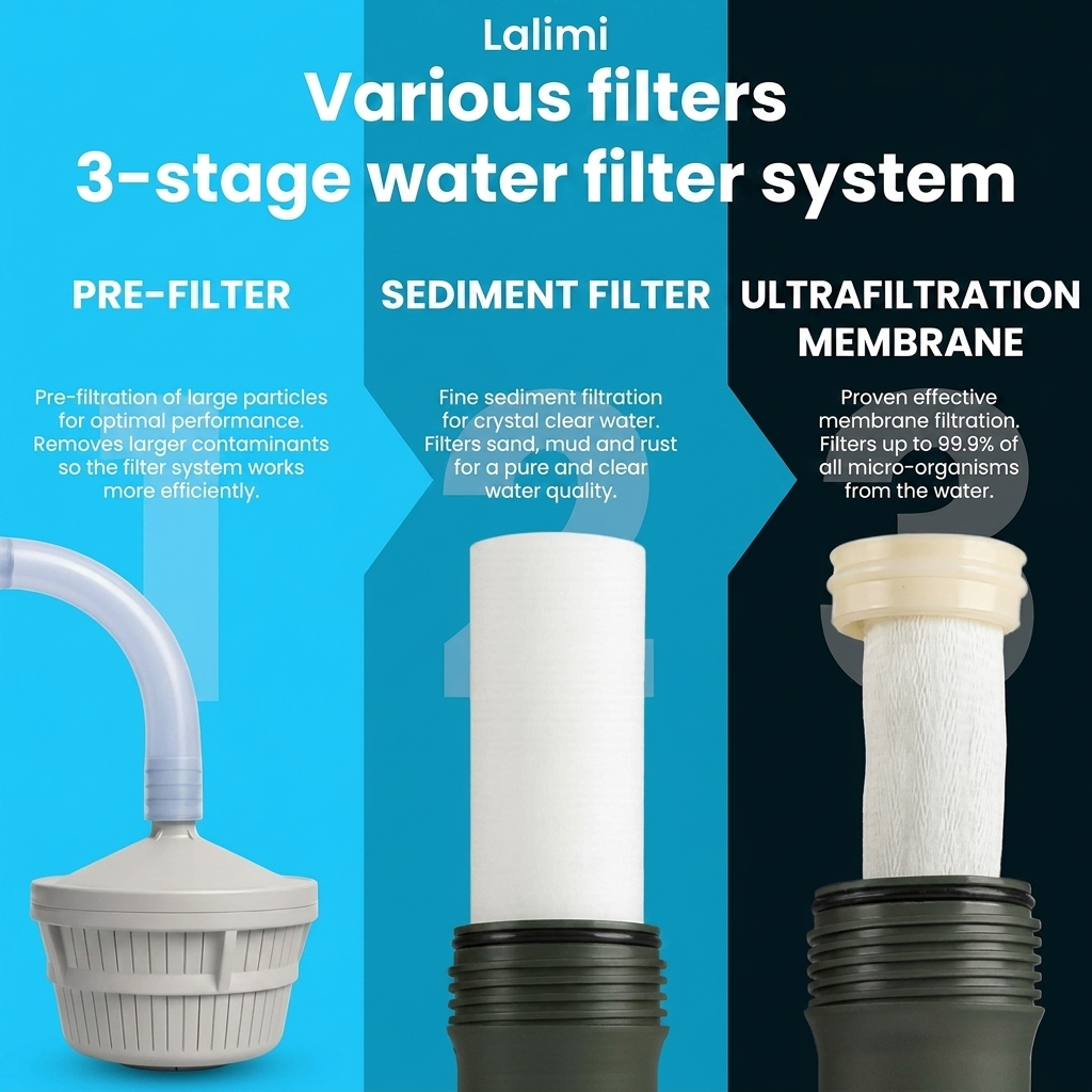 LALIMI Replacement Filter Cartridge Set — 0.01 Micron UF Membrane + PP Sediment Filter