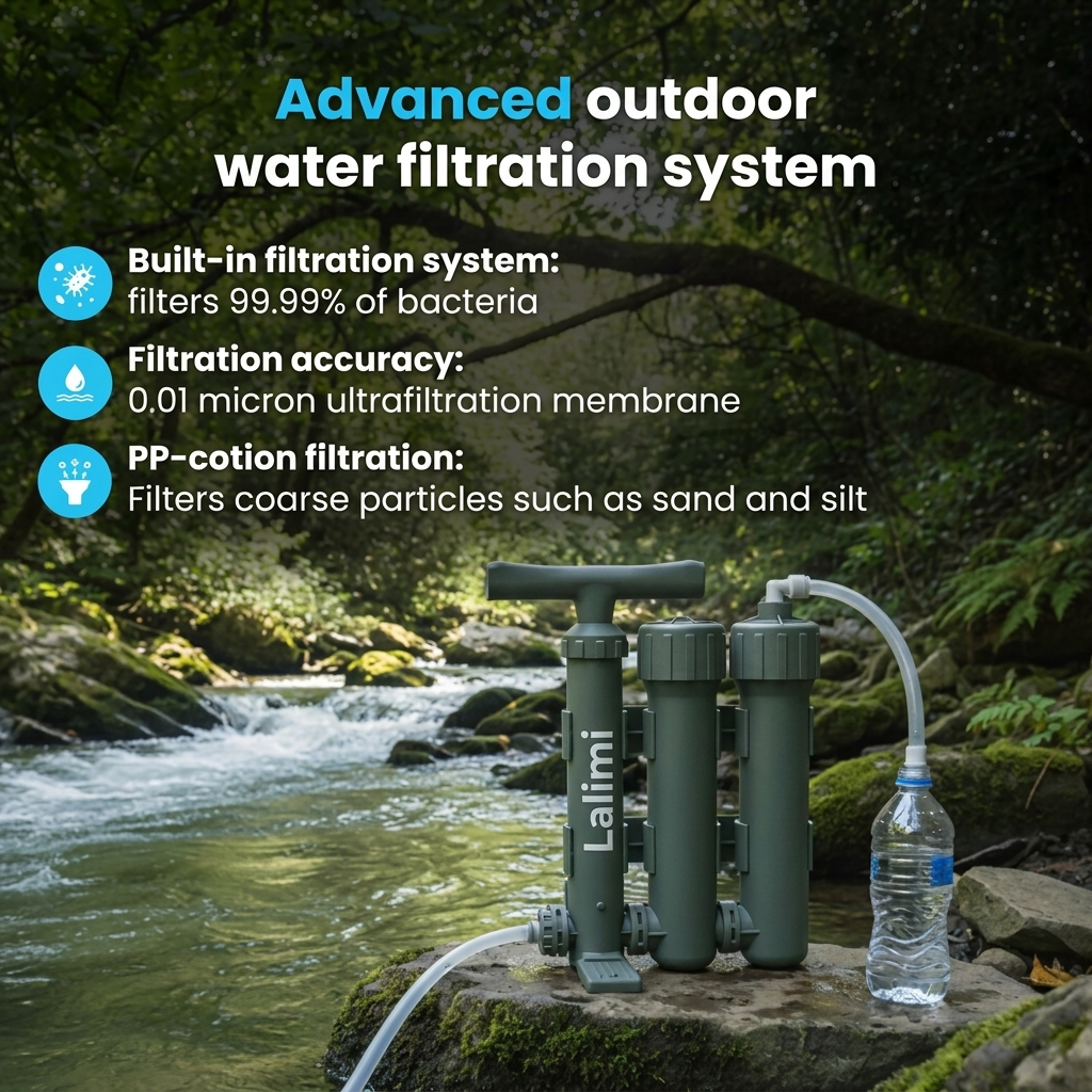 LALIMI Portable Water Purifier Pump | 0.01 Micron Filter, No Batteries